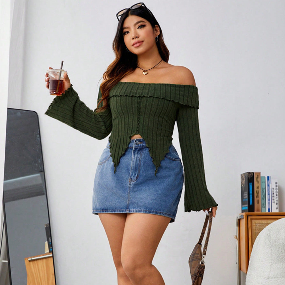 Off Shoulder Irregular Asymmetric Short Long Sleeve Top - Her Casuals