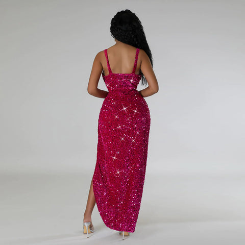 Evening Dress Women Sexy Tag Sequined Split Dress - Her Casuals