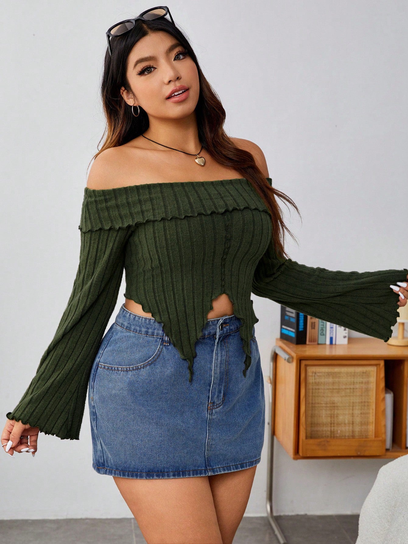 Off Shoulder Irregular Asymmetric Short Long Sleeve Top - Her Casuals