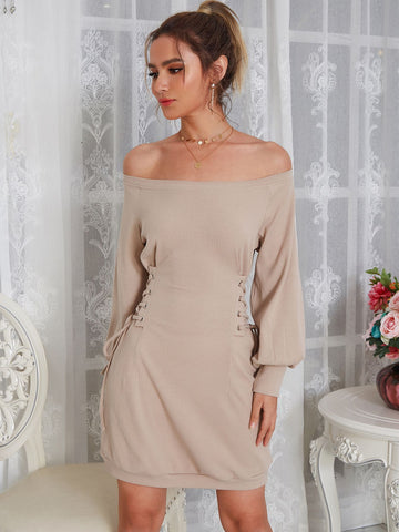 One-Shoulder Lace-Up Solid Color Dress - Her Casuals