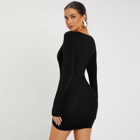 Sexy V-neck Drawstring Long-Sleeved Dress - Her Casuals