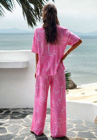 Women's Spring Printed Short Sleeve Suit - Her Casuals