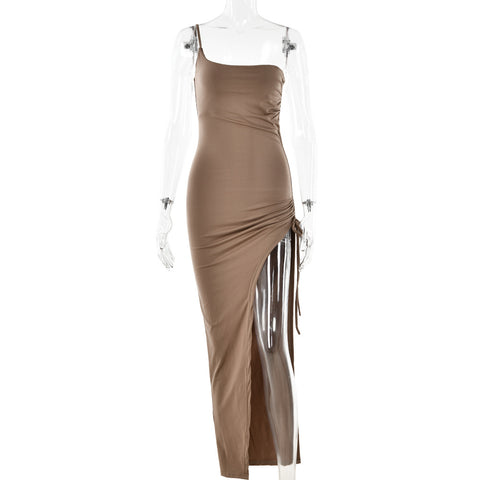 Spring Ruched High Split Maxi Dress - Her Casuals